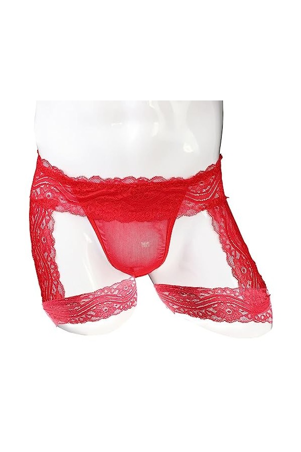 Czizitong Hommes Elephant Bulge Pouch Thong sous-vêtements Hommes String G-String Underpants Rouge 