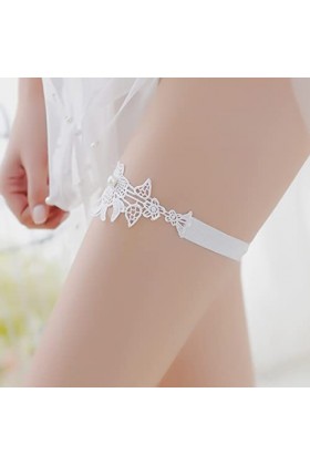 Jarretière en dentelle avec perles pour mariage, mariage, sexy dentelle florale blanche, extensible porte-jarretelles bague d