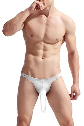 Czizitong Hommes Elephant Bulge Pouch Thong sous-vêtements Hommes sous-vêtements à Cordes G Blanc 
