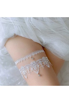 MWOOT Jarretière Mariée Blanc, Jarretière Mariée Élastique Ensemble de Deux Pièces , Accessoires de Robes de Mariée, Cadeaux