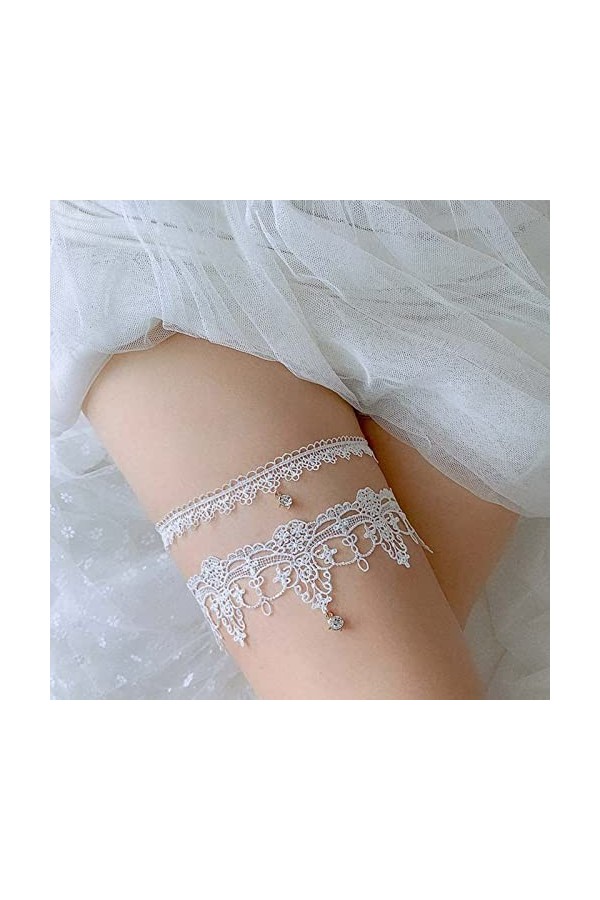 MWOOT Jarretière Mariée Blanc, Jarretière Mariée Élastique Ensemble de Deux Pièces , Accessoires de Robes de Mariée, Cadeaux