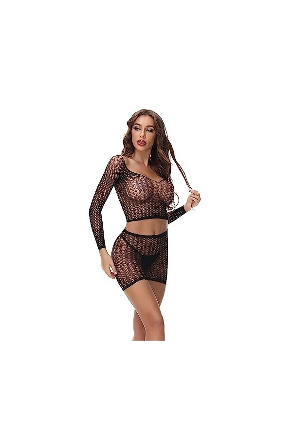 Czizitong Costumes Sexy Femme Chemise Robe Lingerie pour Femme Une pièce Babydoll Nighties Minidress Noire 