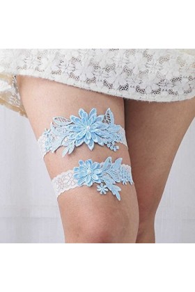 Relandy Lot de 2 porte-jarretelles en dentelle faite à la main pour femme et fille bleu ciel 