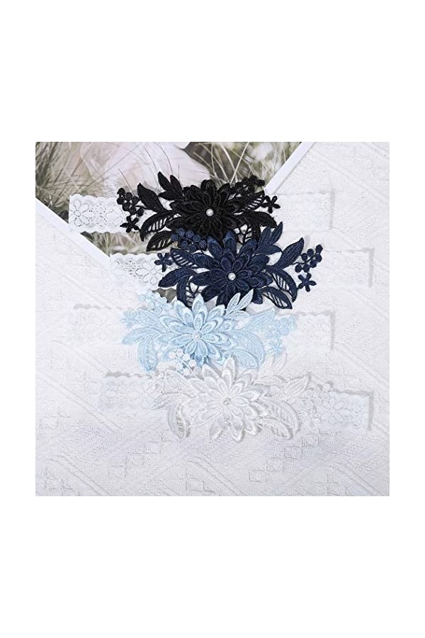 Relandy Lot de 2 porte-jarretelles en dentelle faite à la main pour femme et fille bleu ciel 