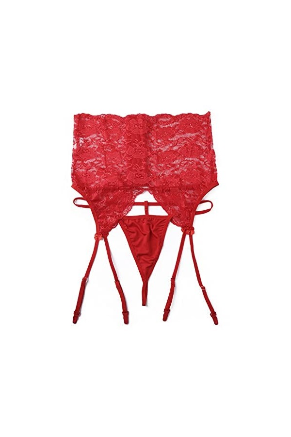 ROSVAY Porte-Jarretelle Sexy en Dentelle Taille Haute avec 4 Pinces Réglables et G-String Porte-Jarretelle Coquine Transparen