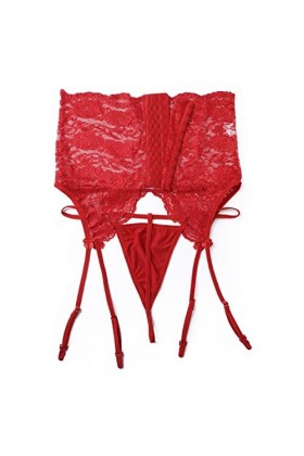 ROSVAY Porte-Jarretelle Sexy en Dentelle Taille Haute avec 4 Pinces Réglables et G-String Porte-Jarretelle Coquine Transparen