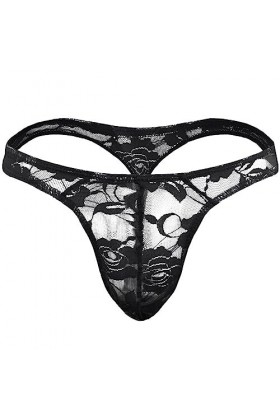 Czizitong Slips en Dentelle G-String pour Hommes Sexy Low String Noir 