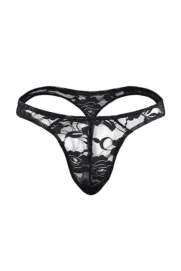 Czizitong Slips en Dentelle G-String pour Hommes Sexy Low String Noir 