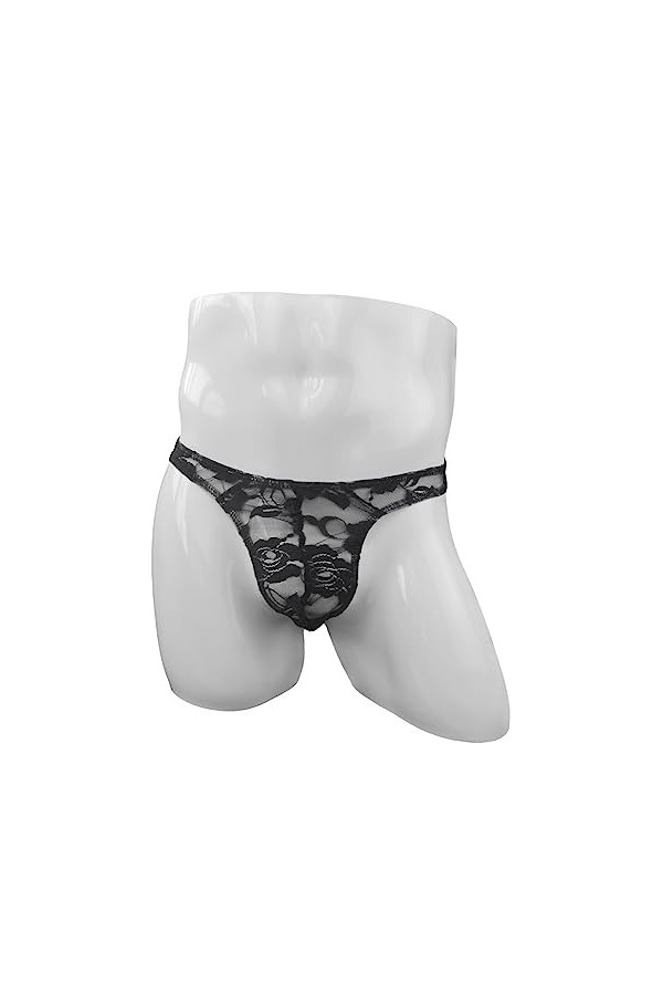 Czizitong Slips en Dentelle G-String pour Hommes Sexy Low String Noir 