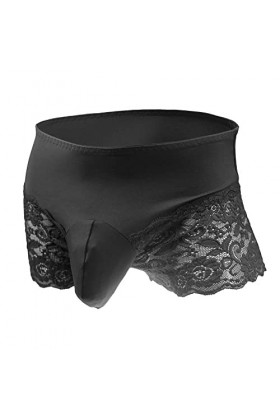 Czizitong Dentelle Homme à Froufrous Sissy Thong Culotte Boxer sous-vêtements Slip Noir 