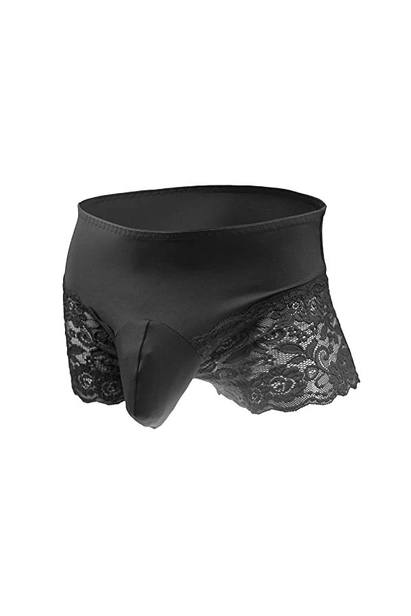 Czizitong Dentelle Homme à Froufrous Sissy Thong Culotte Boxer sous-vêtements Slip Noir 