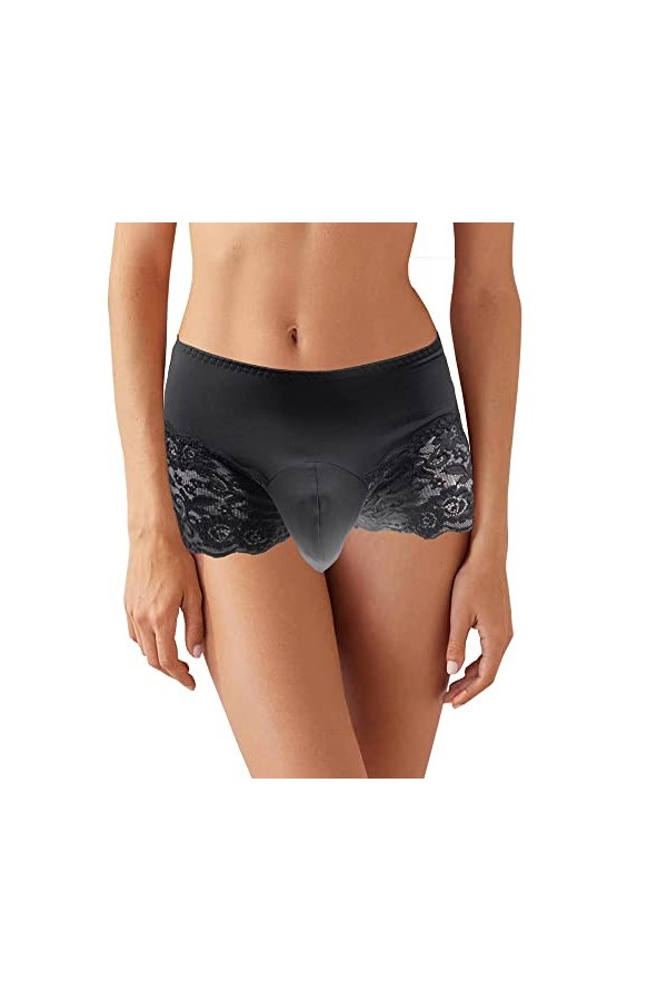 Czizitong Dentelle Homme à Froufrous Sissy Thong Culotte Boxer sous-vêtements Slip Noir 