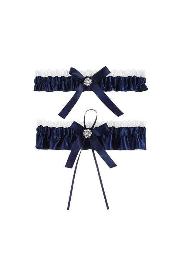 MWOOT Jarretière Mariée Bleu Blanc, Jarretière Mariée Élastique Ensemble de Deux Pièces , Accessoires de Robes de Mariée, Ca