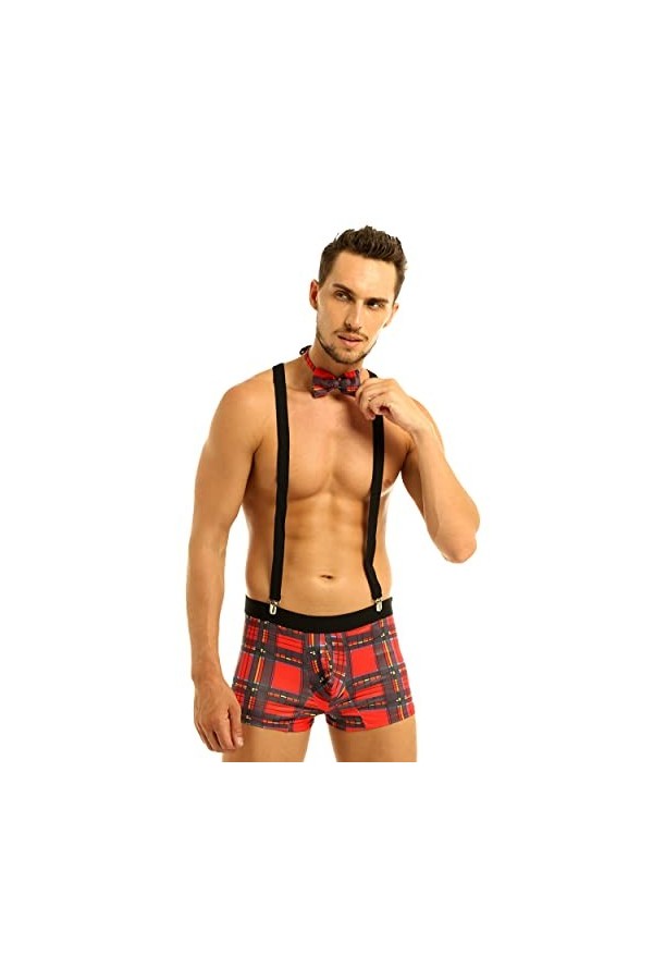 Jowowha Homme Sissy Uniforme Serveur Lingerie Sexy Coquine Hot sous-Vêtement Ensemble 4 Pièces Boxer Briefs+ Collier+ Bracele