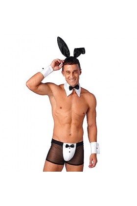 inlzdz Homme Sissy Ensemble de Lingerie Sexy Lapin Boxer Collier Poignets Bandeau Sexy Déguisement Bunny Sexy Costume Serveur