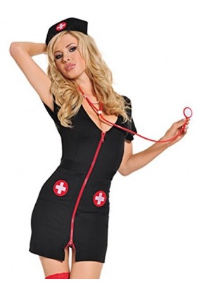 Wunhope Femme Lingerie Sexy Erotique Ouverte en Dentelle Noire Infirmière Uniforme Cosplay Babydolls Transparente Déguisement