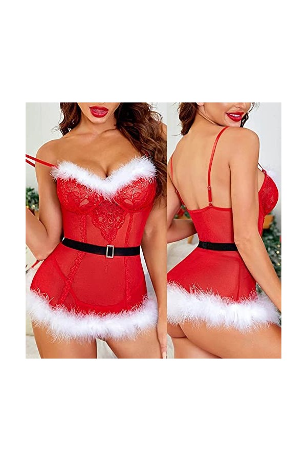 Ensemble de Lingerie Sexy pour Femme - Ensemble de Lingerie de Noël pour Jeu de rôle - Costume Sexy pour Femme - Dentelle à C