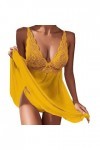 Lingerie Femme Sexy Nuisette Babydoll V-orné Dentelle Bretelle Transparent avec Robe de Nuit Pyjama + String pour Femmes Erot
