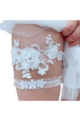 KPTENG Anneaux de Cuisse de Mariage Extensibles pour Femmes, 2 pièces/Ensemble, Broderie de Fleurs, Fausses Perles