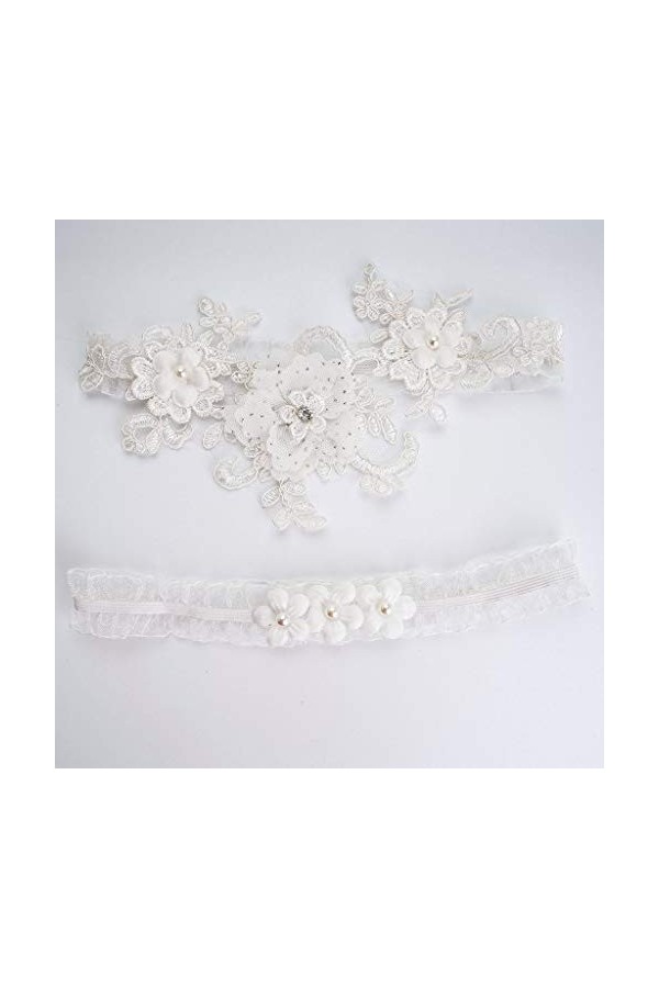 KPTENG Anneaux de Cuisse de Mariage Extensibles pour Femmes, 2 pièces/Ensemble, Broderie de Fleurs, Fausses Perles