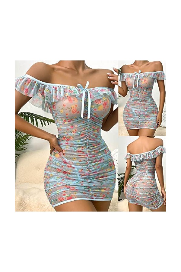 Hommes Lingerie Sexy Femme Sous-Vêtements Transparent Sexy Floral Sous-Vêtements Maille Imprimé Plissé Pyjama Ensemble Linger