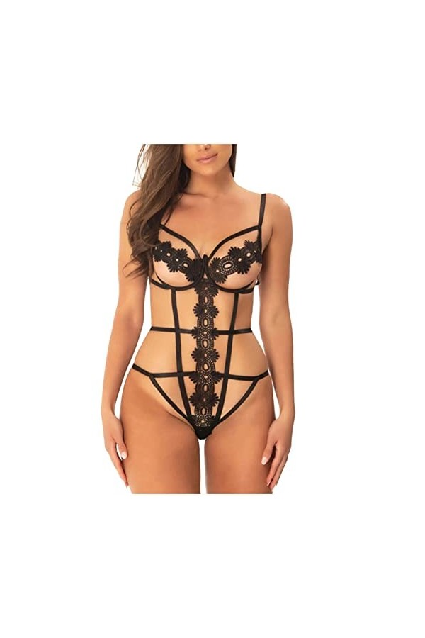 Femme Sexy Lingerie Dentelle Bretelles Sous-vêtements Sexy Sous-vêtements Body Rouge Femme Sexy, Noir , L