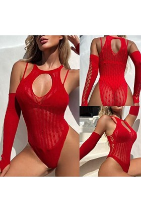 Sous-vêtements en maille filet ajourée pour femme - Lingerie sexy pour cosplay, Rouge, taille unique