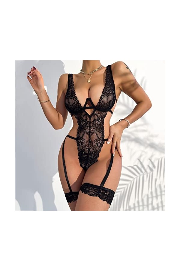 Fulidngzg Lingerie sexy pour femme - Grandes tailles - Sexy - Dentelle - Lingerie push up - Grandes tailles - Entrejambe ouve