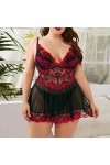 Nuisette sexy en dentelle pour femme - Grande taille - En maille - Pour jeux de rôle sexy - Pour couples, Rouge, XL