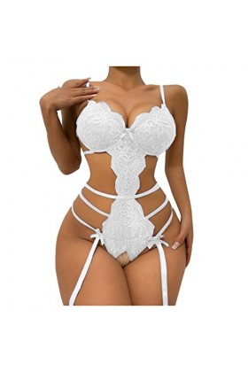 Lingerie Sexy Femme Body et Combinaison Ensemble Saint Valentin Robe de Nuit Sexy Robe Courte avec Bretelles Spaghetti Col en