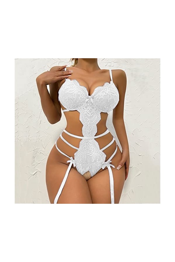 Lingerie Sexy Femme Body et Combinaison Ensemble Saint Valentin Robe de Nuit Sexy Robe Courte avec Bretelles Spaghetti Col en