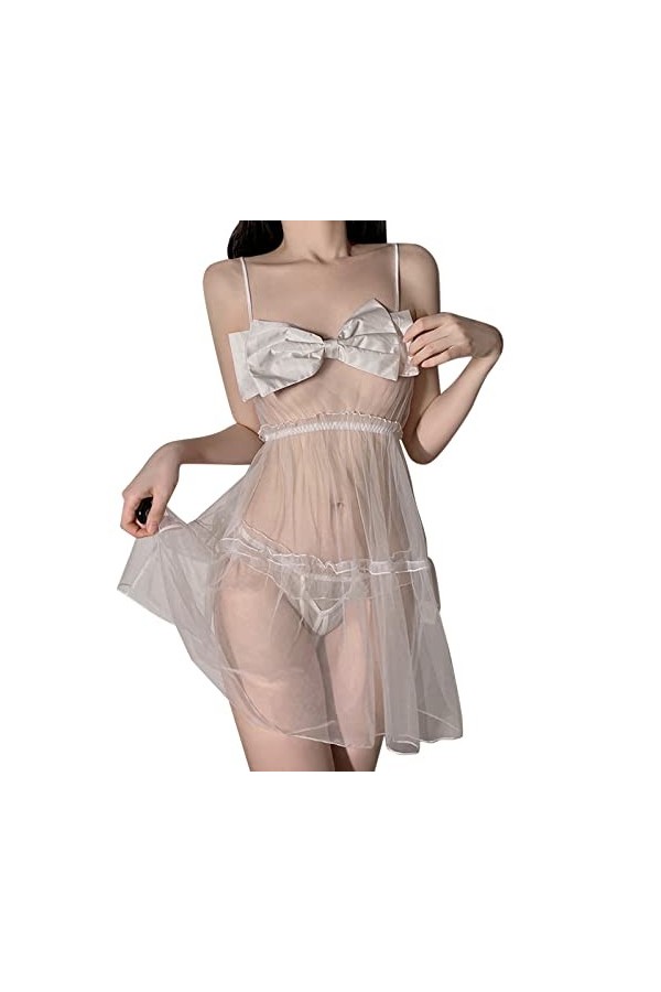 ADMAY 2023 New y/2/k Style Lingerie Femmes Sexy Open File Pyjamas Bow Sling Nightdress Home Service Suit Ensemble Lingerie No