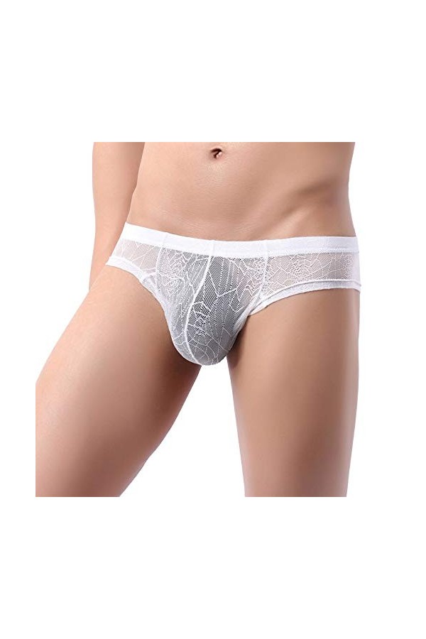 UOWEG Hommes sous-vêtements Sexy Thong Slips Dentelles Culottes Lingerie Grande Taille Body White, XL 