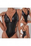 Ensemble de lingerie sexy en cuir verni, Noir , M