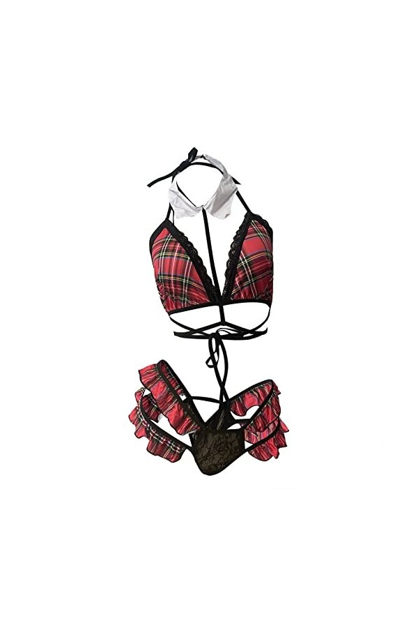 LDadgf Ensemble de lingerie sexy pour femme - Écolière - Avec entrejambe douverture - Rouge - Taille S