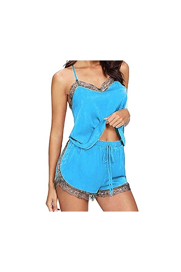 HERSIL Ensemble de sous-vêtements sexy pour femme - Filet de pêche - Dos nu - Sexy - Pour cosplay, bleu clair, XL