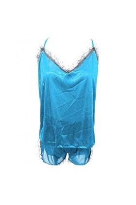 HERSIL Ensemble de sous-vêtements sexy pour femme - Filet de pêche - Dos nu - Sexy - Pour cosplay, bleu clair, XL