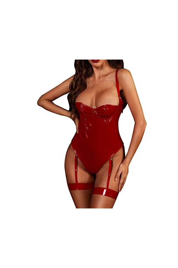 ADMAY 2023 New y/2/k Style Lingerie Body en cuir PU pour femme avec dos et dos Lingerie Seins Nus Red, L 