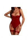 ADMAY 2023 New y/2/k Style Lingerie Body en cuir PU pour femme avec dos et dos Lingerie Seins Nus Red, L 
