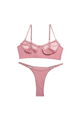 Ensemble de lingerie sexy pour femme, push-up, dentelle rouge, col en V profond, Rose, M