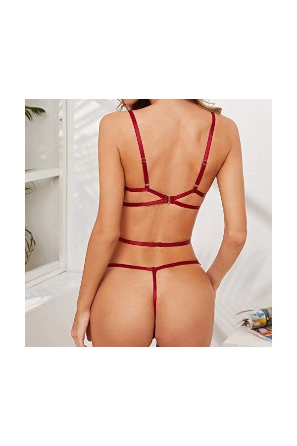 Femme Sexy Lingerie Dentelle Bretelles Sous-vêtements Sexy Sous-vêtements Body Rouge Femme Sexy, Bordeaux, XXL