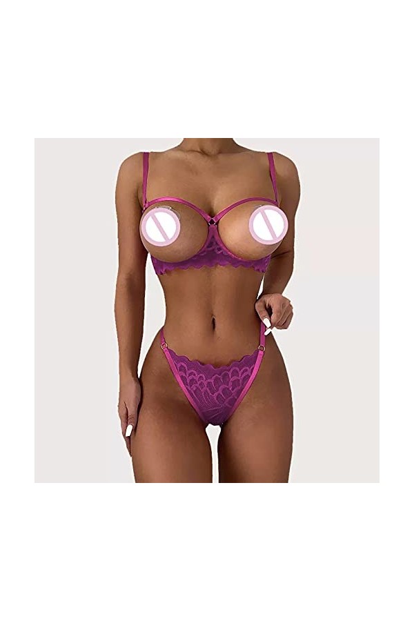 Fulidngzg Lingerie érotique Ouvert 2 pièces pour femme Lingerie sexy Tenue soutien-gorge et culotte porte-jarretelles Lingeri