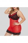 PANPANY Lingerie Nightdress Dentelle sous-vêtements Pyjamas Sleepwear Sexy Lingerie Effet Mouille Wine, XXXXL 