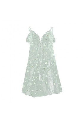 PANPANY Lingerie Sexy pour Femmes Chemise de Nuit Transparente à Bretelles Florales délicates Tenue Noël White, XL 