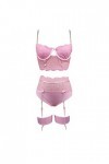 liaddkv Ensemble de lingerie sexy en dentelle pour femme avec soutien-gorge et culotte à taille haute, Rose, M