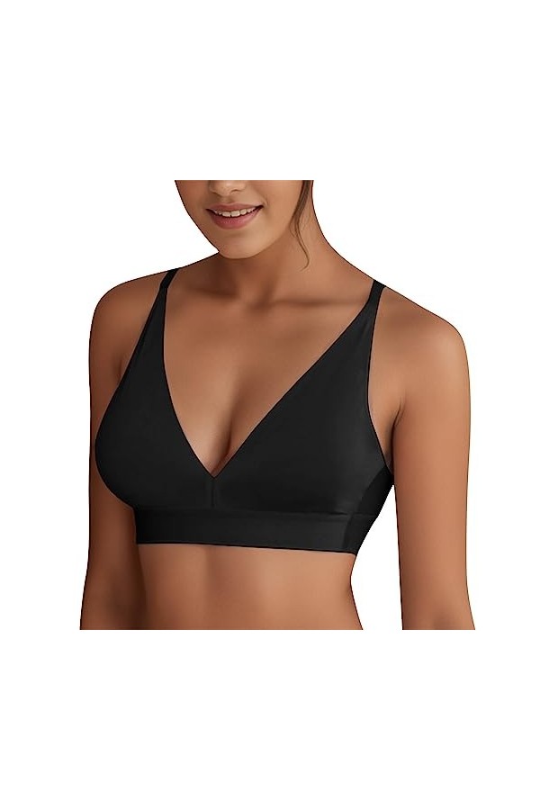 Femme Soutien-Gorge Confortable Sexy Chair Doux Confortable Respirant Deep V Ring et Bustier Sans Trace, Noir , S