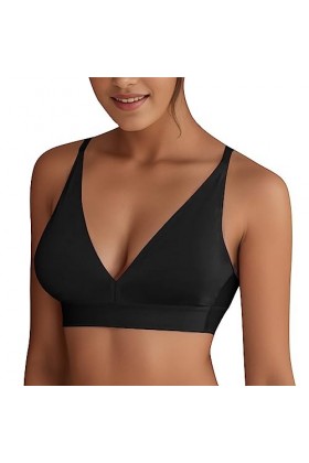 Femme Soutien-Gorge Confortable Sexy Chair Doux Confortable Respirant Deep V Ring et Bustier Sans Trace, Noir , S