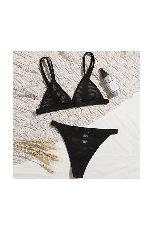 Ensemble de lingerie sexy pour femme avec soutien-gorge et tenue sexy, Noir , XL