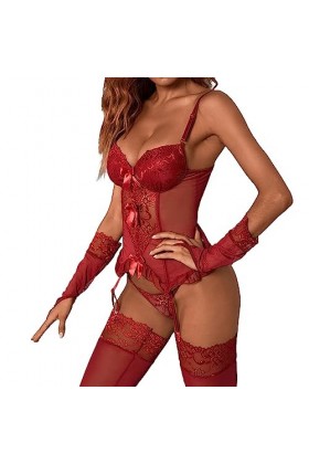 Femmes Tout-en-Un Garter Ceinture sous-vêtements Combinaison Teddy Culotte Chaussettes sous-vêtements Halter Dentelle Combina