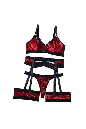 ZDJSWJ Femmes Tulle Mesh sous-vêtements V-Neck Dentelle Noël poupée Pyjama Dentelle Soutien-Gorge et Culotte Ensemble Lingeri